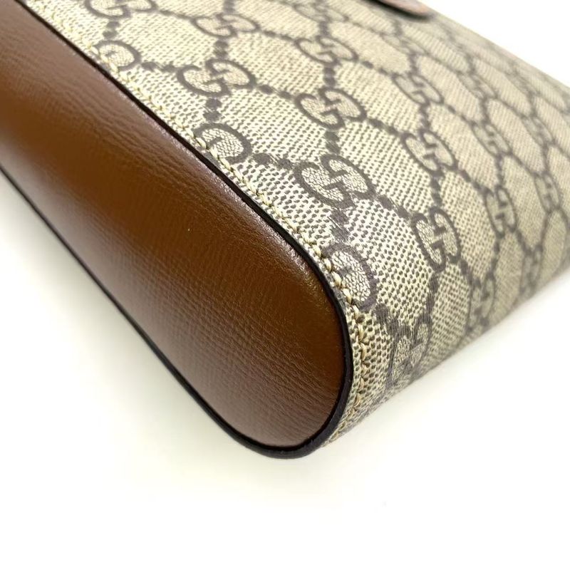 Gucci GG Supreme Canvas Leather × PVC Brown Shoulder Bag Gold 681021