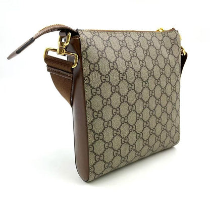 Gucci GG Supreme Canvas Leather × PVC Brown Shoulder Bag Gold 681021