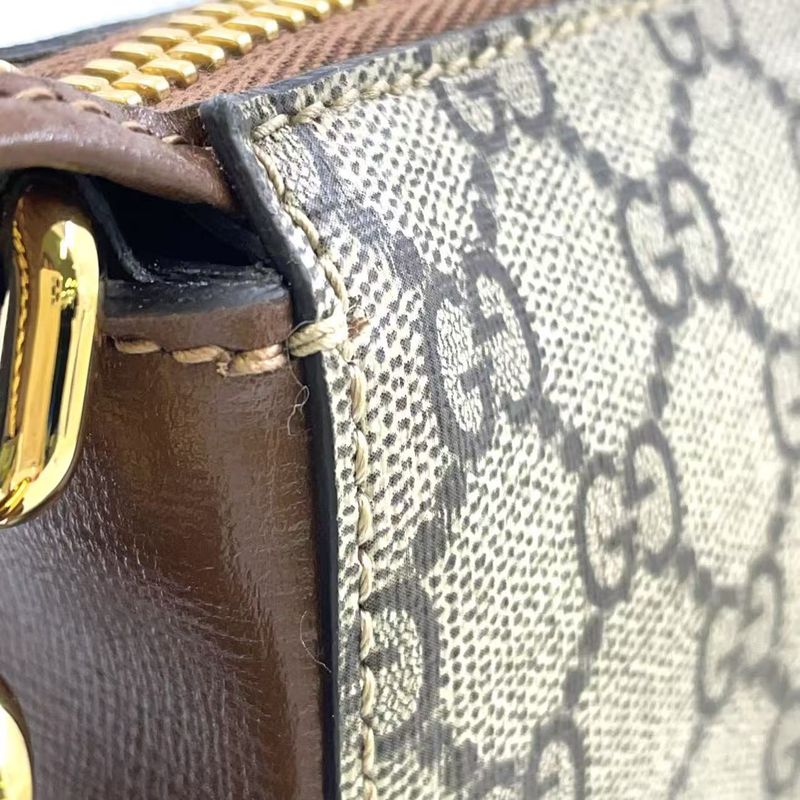 Gucci GG Supreme Canvas Leather × PVC Brown Shoulder Bag Gold 681021