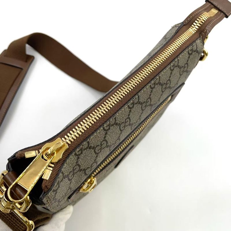 Gucci GG Supreme Canvas Leather × PVC Brown Shoulder Bag Gold 681021