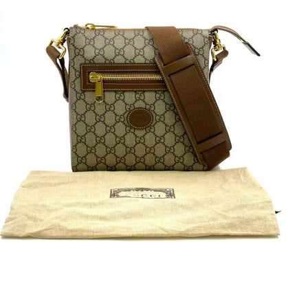 Gucci GG Supreme Canvas Leather × PVC Brown Shoulder Bag Gold 681021