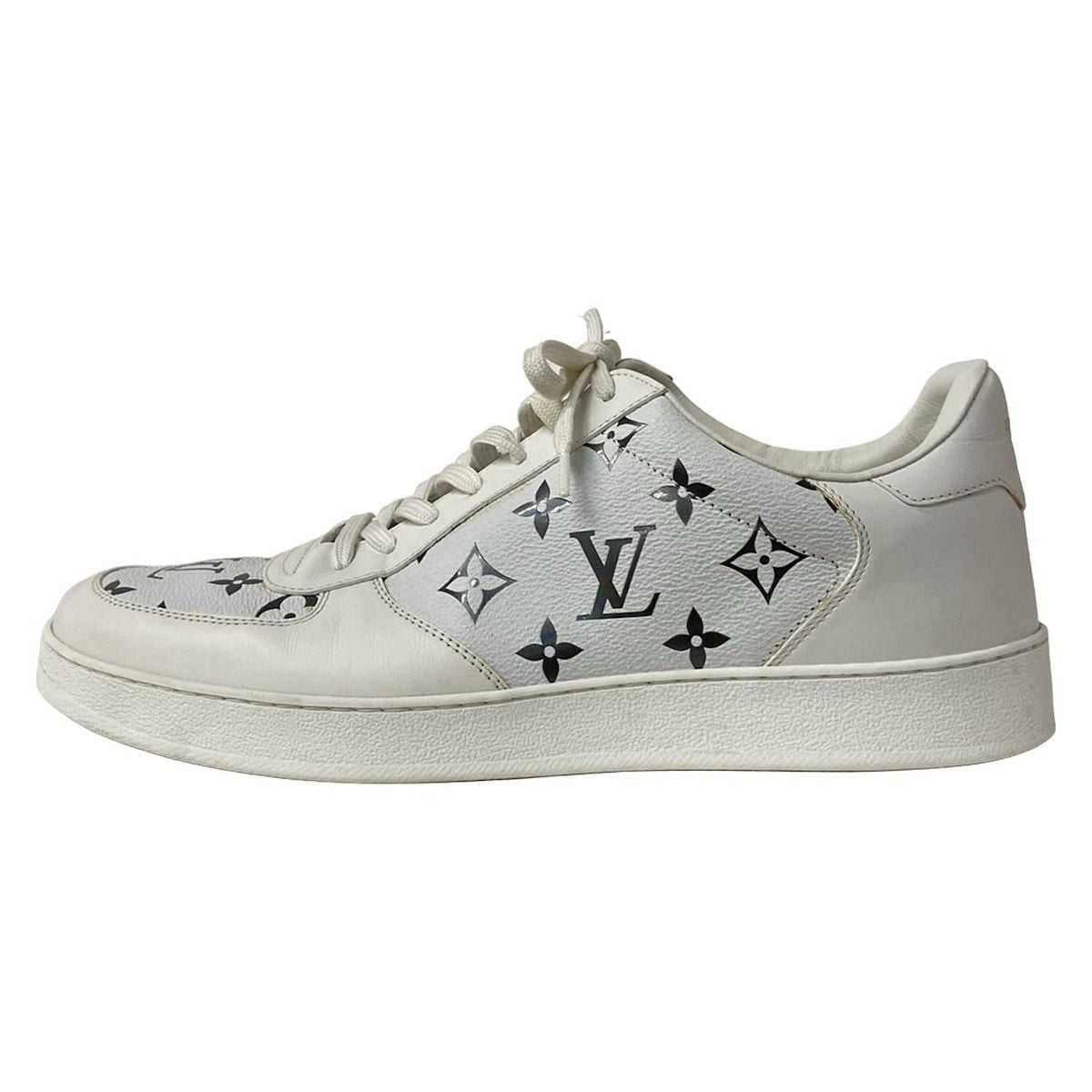 Louis Vuitton Sneakers 8 1/2 Men's Rivoli Line White X Silver Leather
