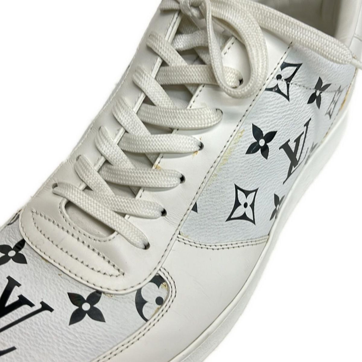 Louis Vuitton Sneakers 8 1/2 Men's Rivoli Line White X Silver Leather