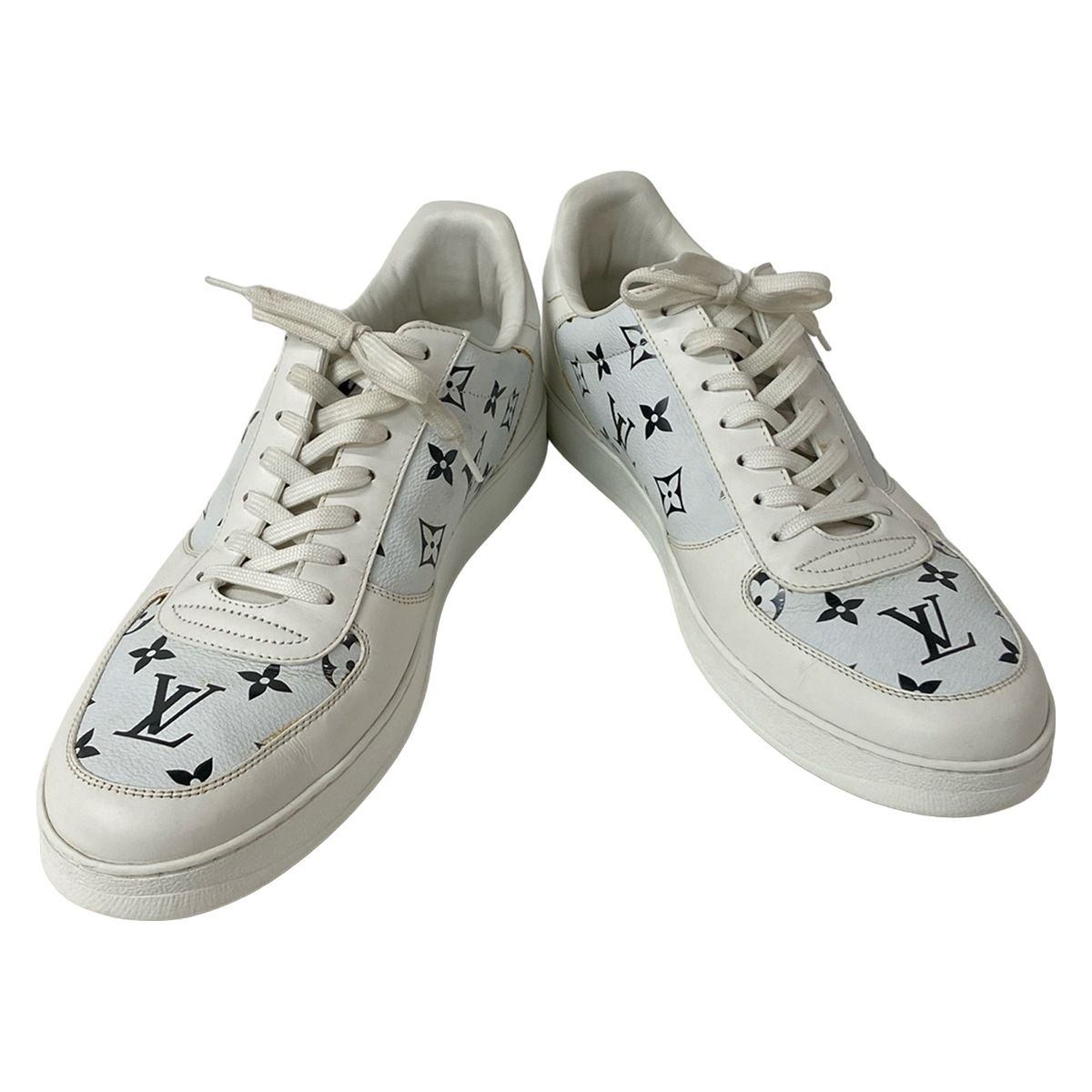 Louis Vuitton Sneakers 8 1/2 Men's Rivoli Line White X Silver Leather