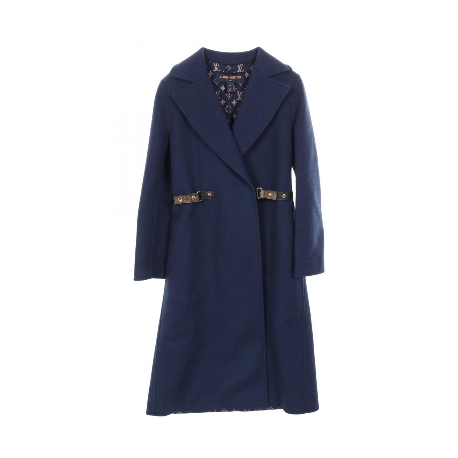 Louis Vuitton Monogram Navy Wool Silk Coat Women's a
