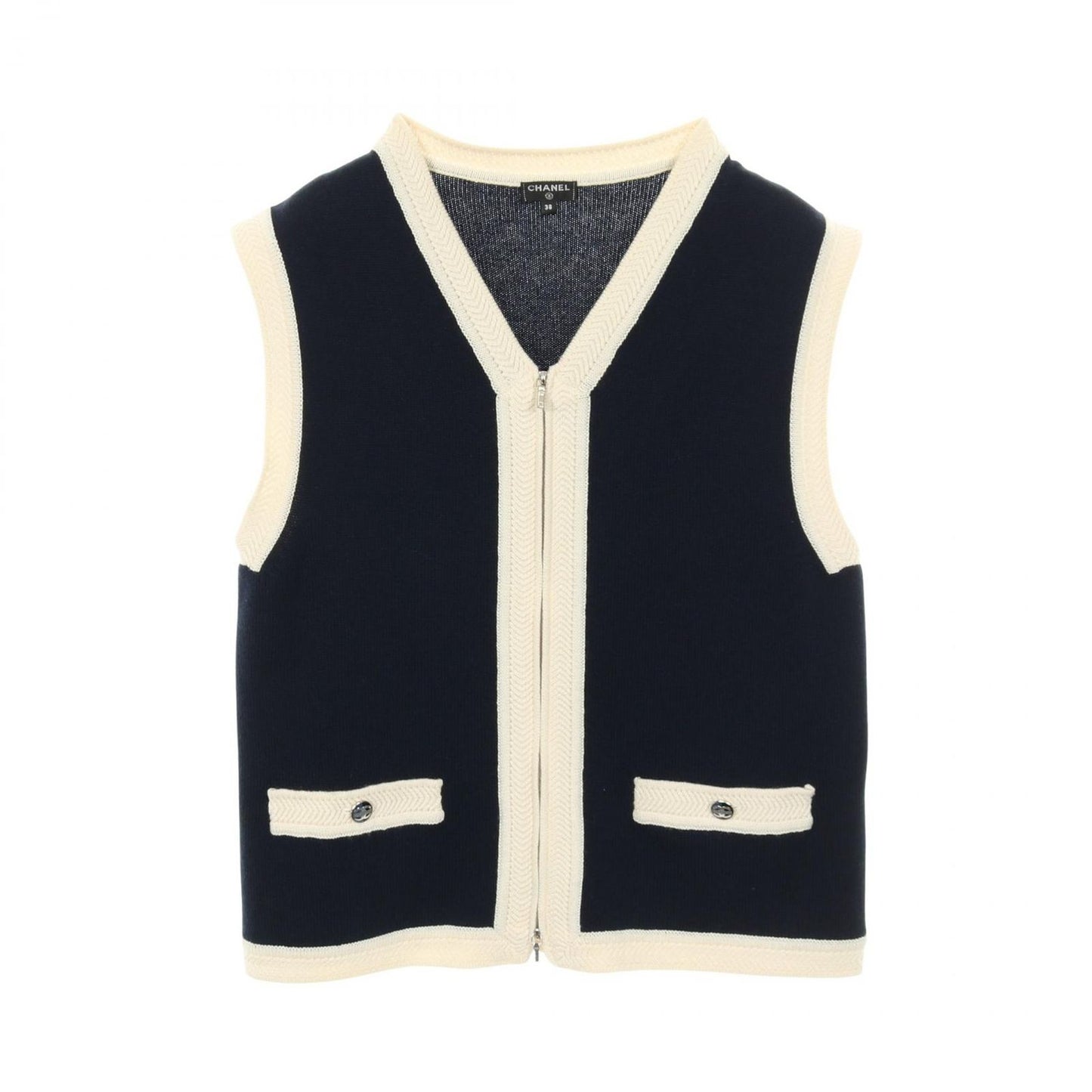 Chanel Vest Coco Mark Knit Navy Cashmere Knit Vest Women's a