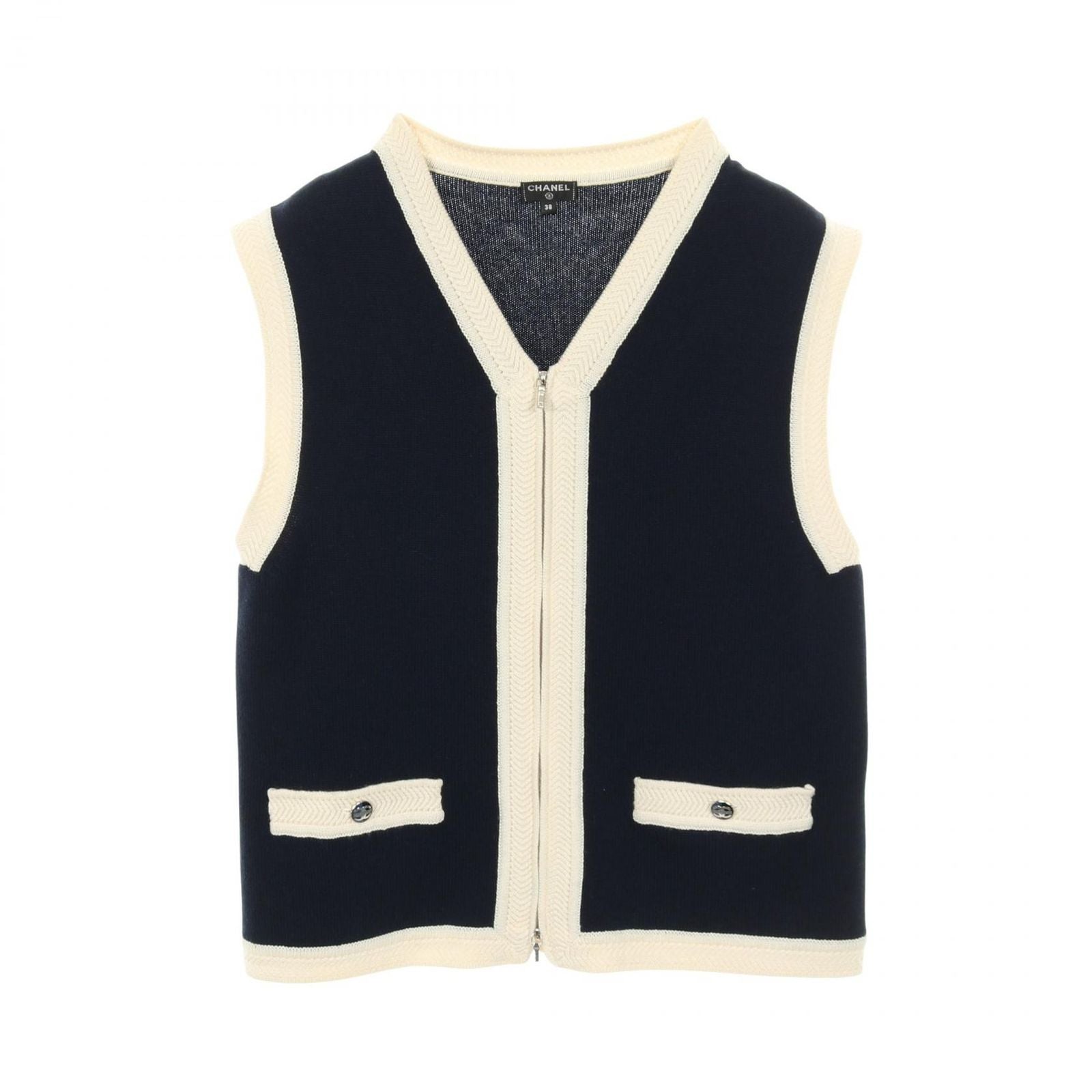 Chanel Vest Coco Mark Knit Navy Cashmere Knit Vest Women's a
