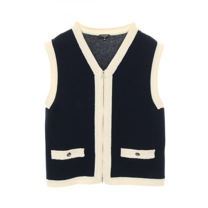 Chanel Vest Coco Mark Knit Navy Cashmere Knit Vest Women's a