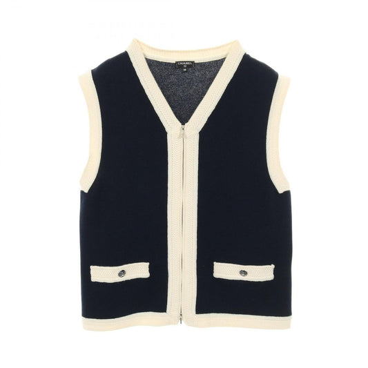 Chanel Vest Coco Mark Knit Navy Cashmere Knit Vest Women's a