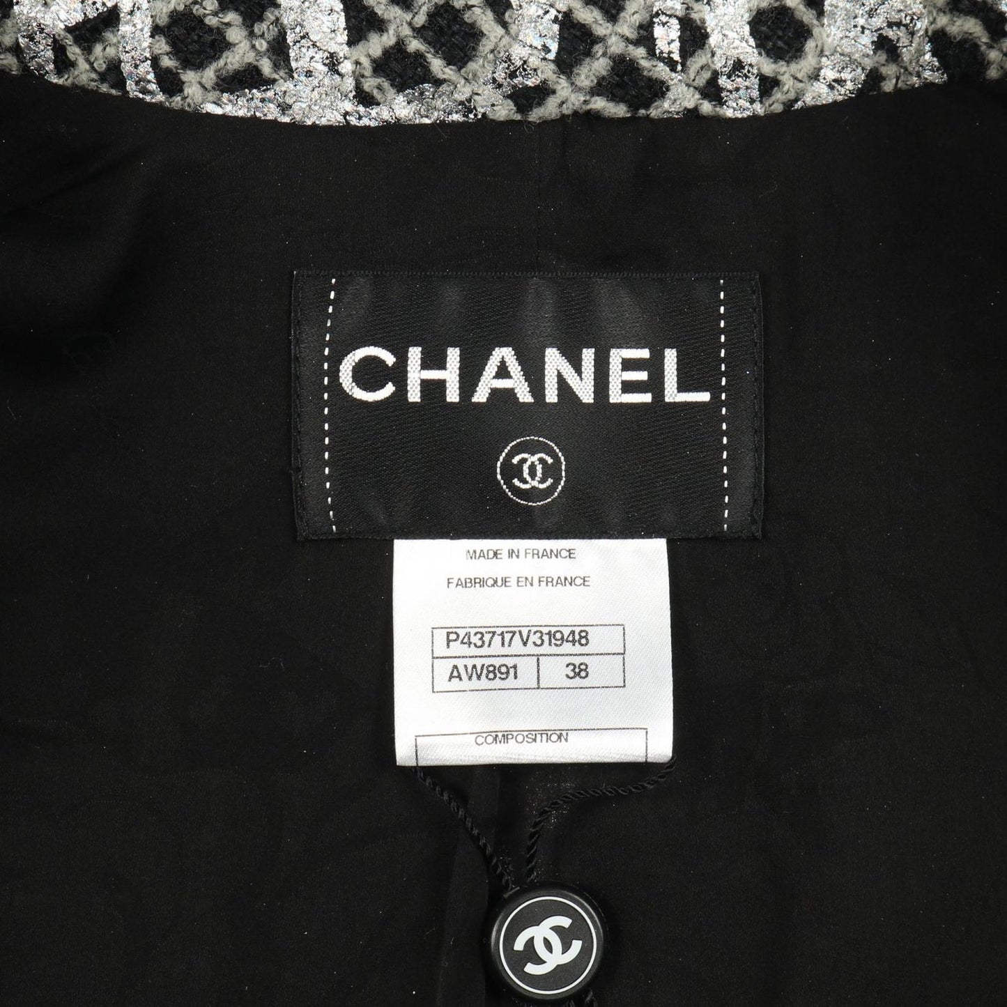 Chanel Coco Mark Pearl Button Nylon Wool Jacket Women's a