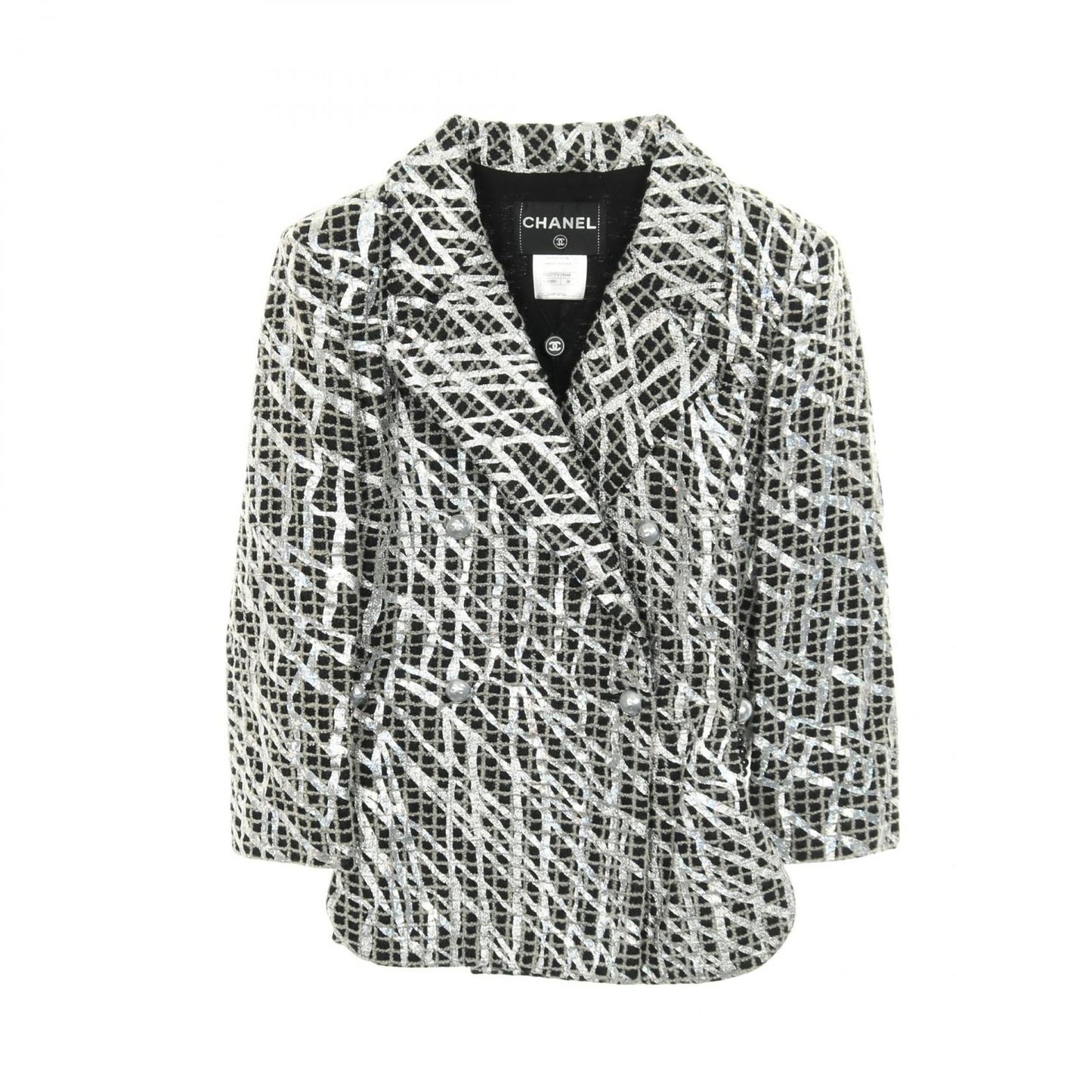 Chanel Coco Mark Pearl Button Nylon Wool Jacket Women's a