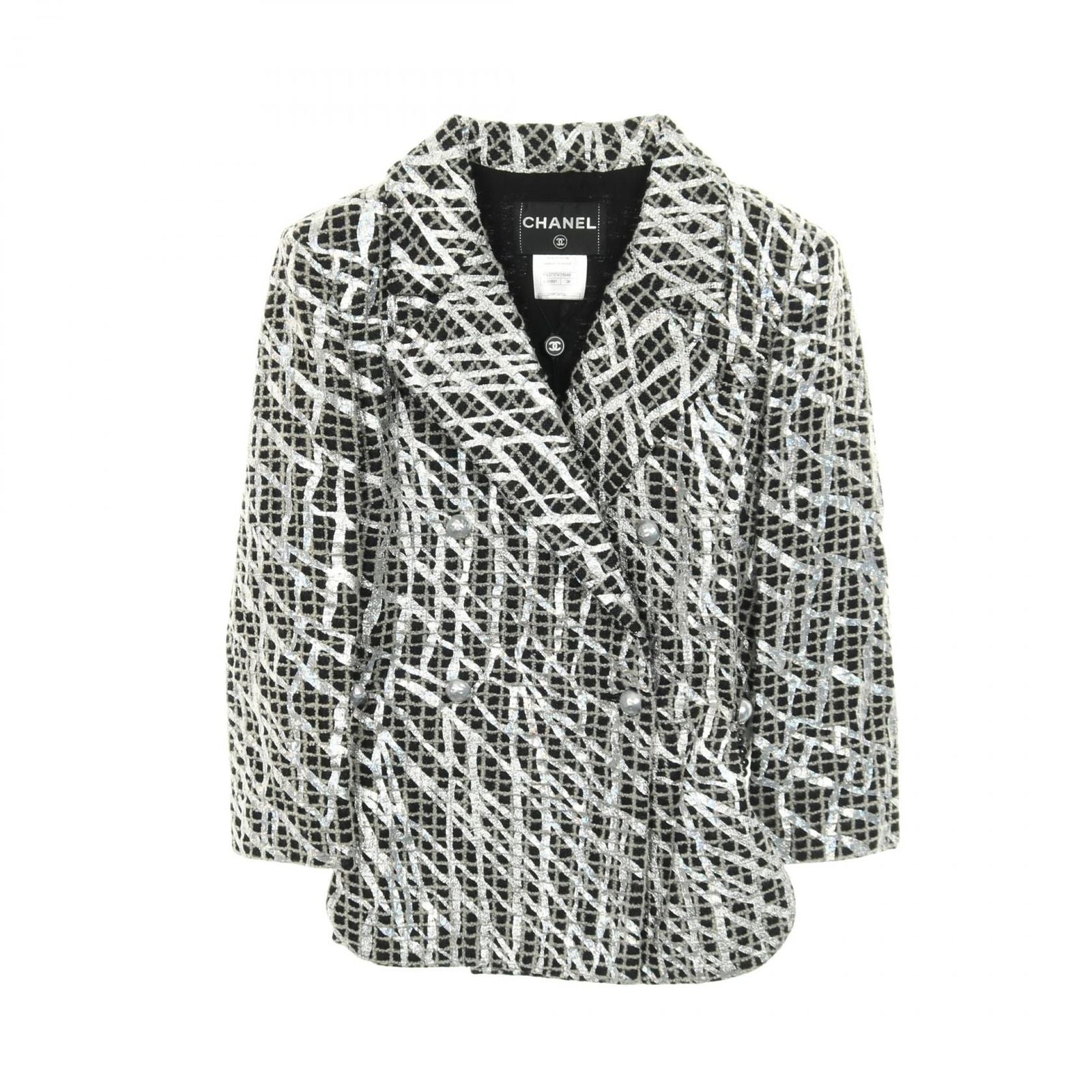 Chanel Coco Mark Pearl Button Nylon Wool Jacket Women's a