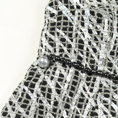 Chanel Coco Mark Pearl Button Nylon Wool Jacket Women's a