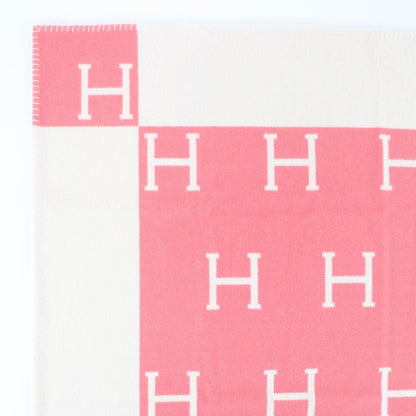 Unused Item Hermes Plaid Avalon Wool Cashmere H Logo Large Blanket Throw Pink