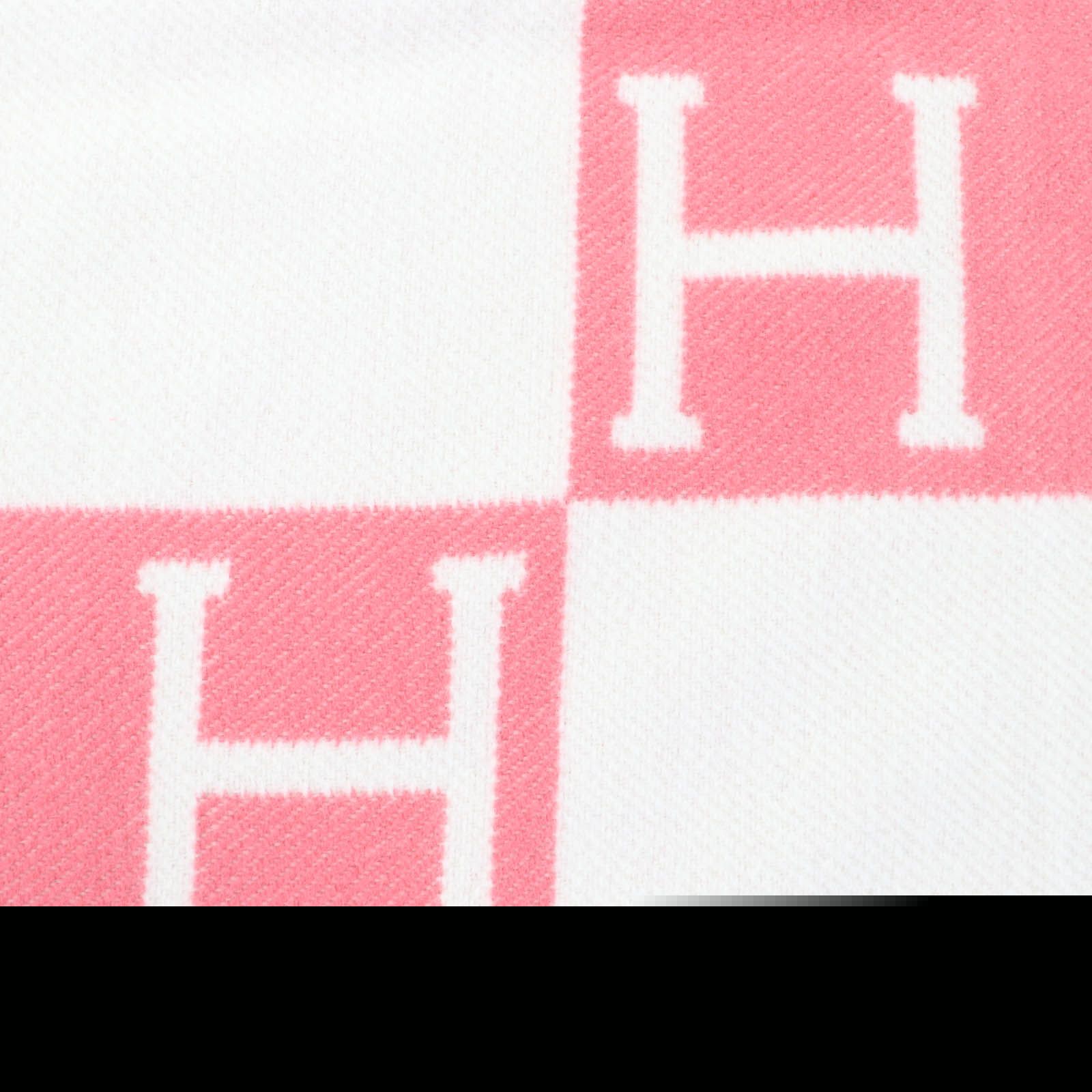 Unused Item Hermes Plaid Avalon Wool Cashmere H Logo Large Blanket Throw Pink