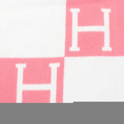 Unused Item Hermes Plaid Avalon Wool Cashmere H Logo Large Blanket Throw Pink