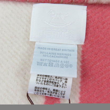 Unused Item Hermes Plaid Avalon Wool Cashmere H Logo Large Blanket Throw Pink