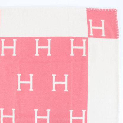 Unused Item Hermes Plaid Avalon Wool Cashmere H Logo Large Blanket Throw Pink