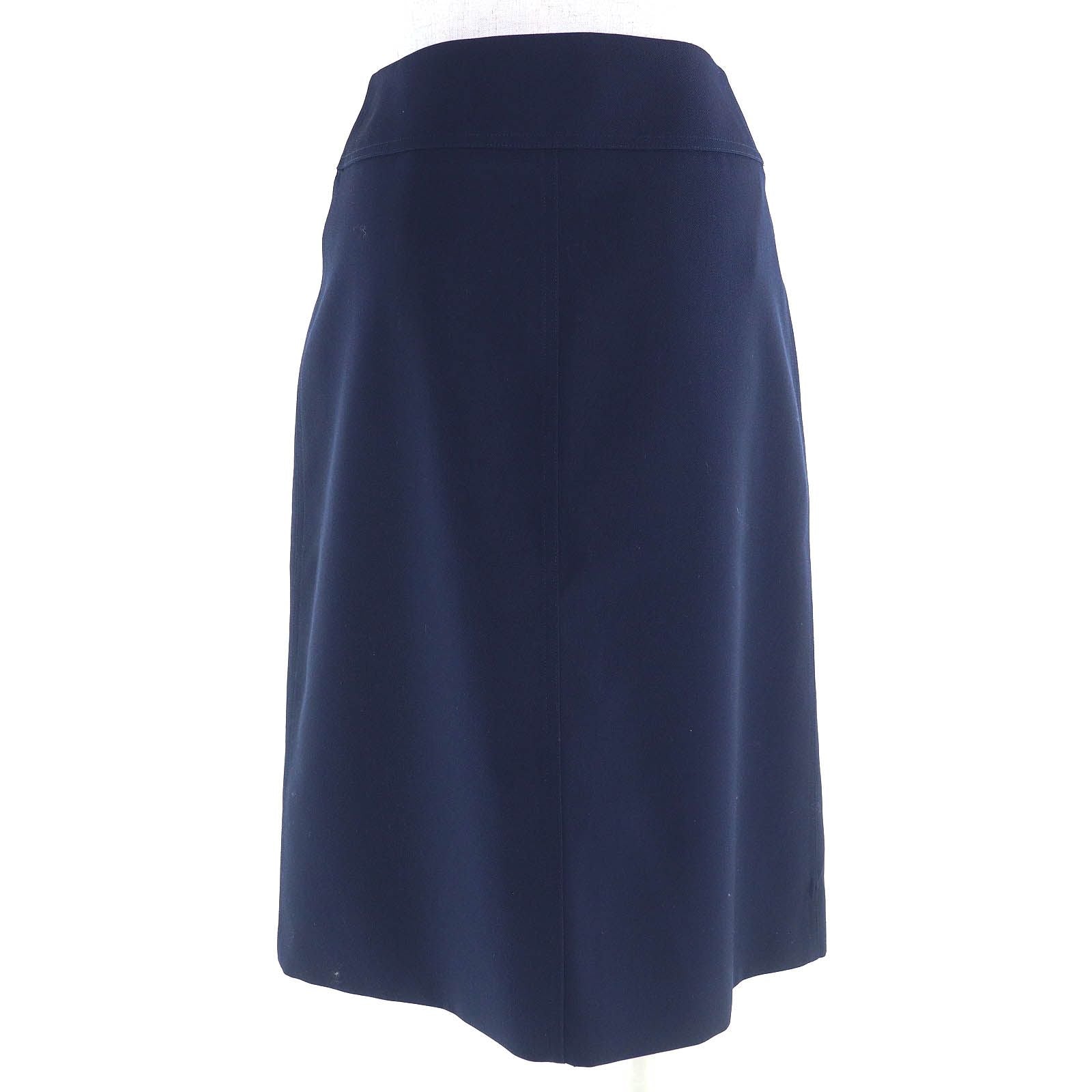 Unused Item△Hermes 21aw Wool Rayon Center Zip Tight Skirt Navy 34 Made in