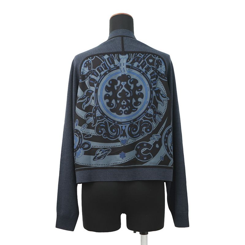 Hermes Cardigan Twill Lane Long Sleeve Candy Libris Print 34 Noir Black -regris