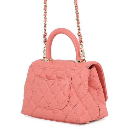 Chanel Handbag CC Logo Coco Handle Mini Flap Lambskin 2-Way Coral Pink