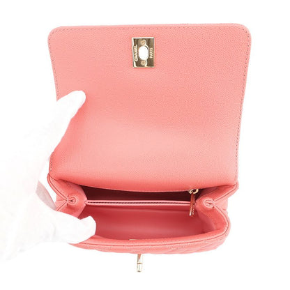 Chanel Handbag CC Logo Coco Handle Mini Flap Lambskin 2-Way Coral Pink
