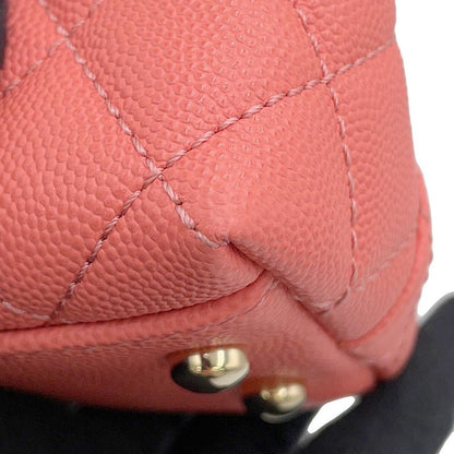 Chanel Handbag CC Logo Coco Handle Mini Flap Lambskin 2-Way Coral Pink