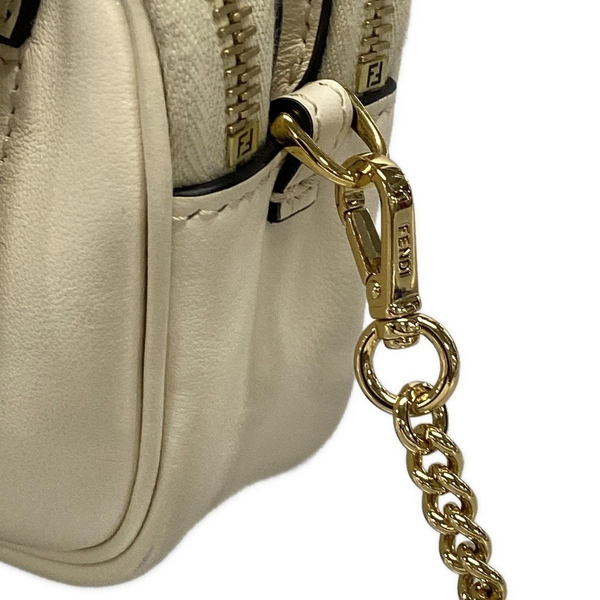 Fendi Shoulder Bag Easy Baguette 8bs044 Ivory X Black Chain Shoulder/strap