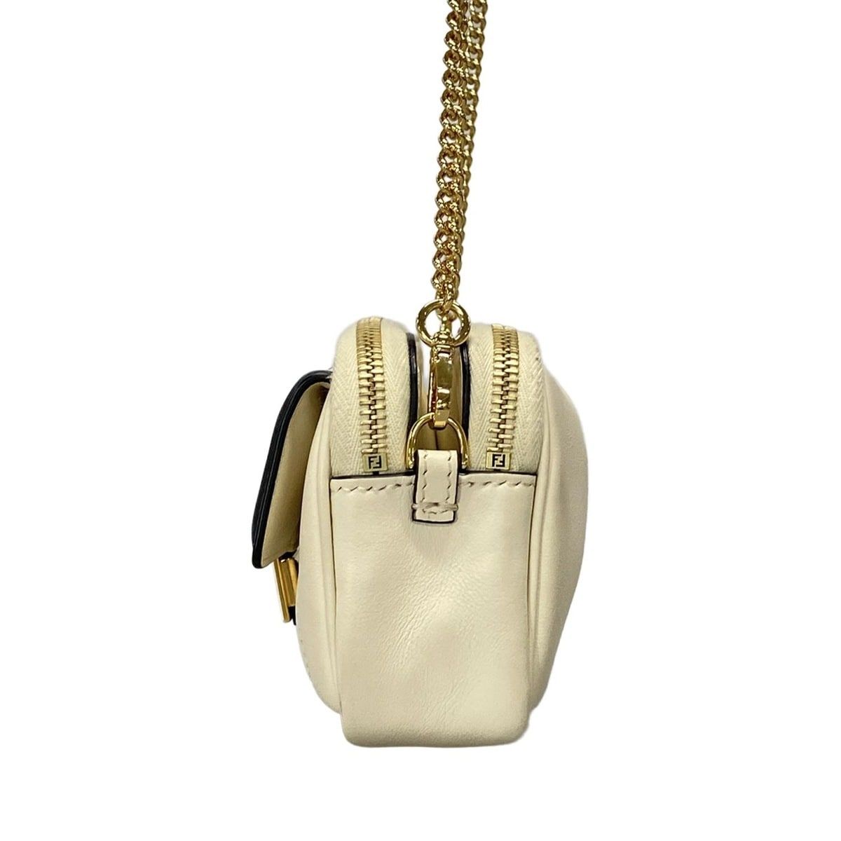 Fendi Shoulder Bag Easy Baguette 8bs044 Ivory X Black Chain Shoulder/strap