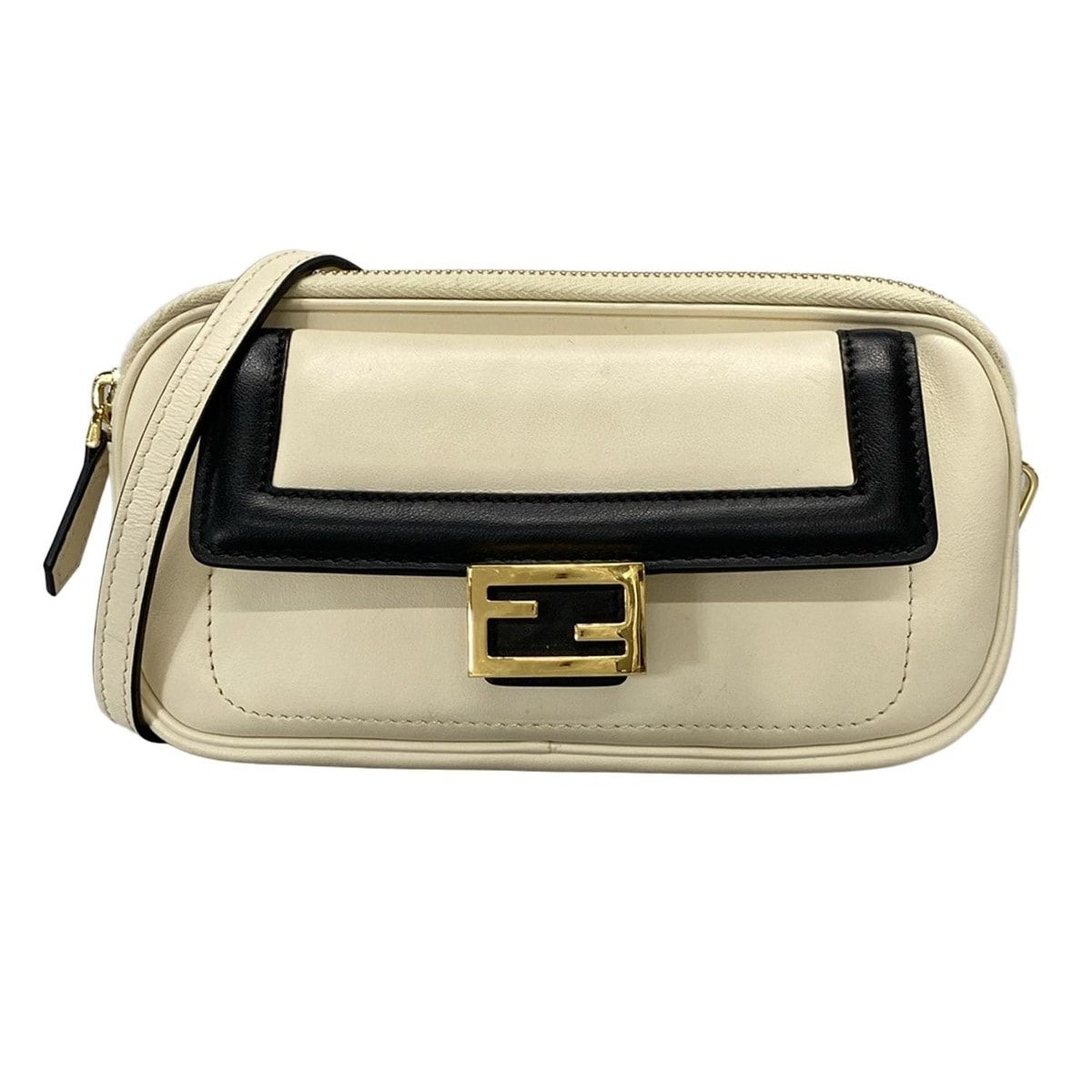 Fendi Shoulder Bag Easy Baguette 8bs044 Ivory X Black Chain Shoulder/strap