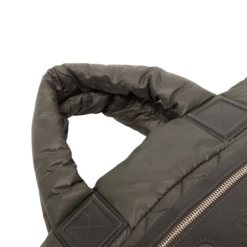 Chanel Coco Cocoon PM Reversible Tote Bag Handbag A48610 Khaki Navy Nylon