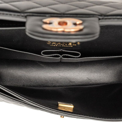 Chanel Matelasse 25 Coco Mark W Flap Chain Shoulder Bag 1112 Black Pink Gold