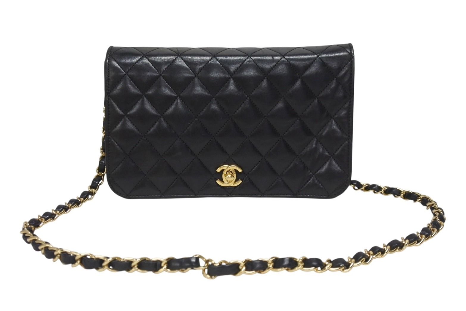 Chanel Turnlock Chain Shoulder Bag CC Logo Lambskin Black Gold