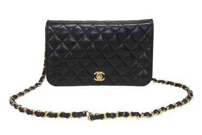 Chanel Turnlock Chain Shoulder Bag CC Logo Lambskin Black Gold