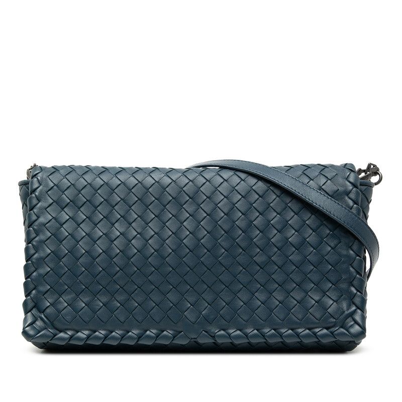 Bottega Veneta Intrecciato Crossbody Shoulder Bag Navy Leather Women's Bottega