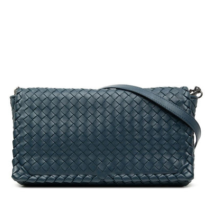 Bottega Veneta Intrecciato Crossbody Shoulder Bag Navy Leather Women's Bottega
