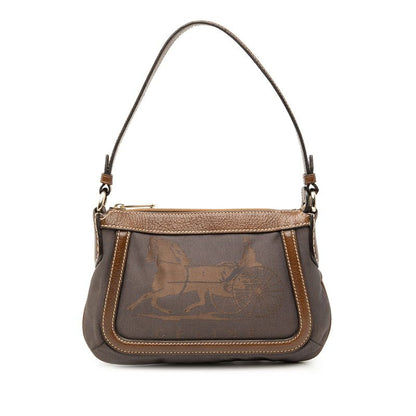 Celine Vintage Carriage Logo One Shoulder Bag Brown Canvas Leather Women's