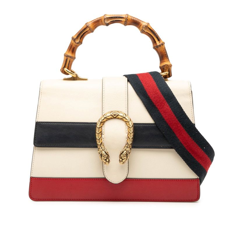 Gucci Dionysus Bamboo Handbag Shoulder Bag 2way 448075 Ivory Navy Red Leather