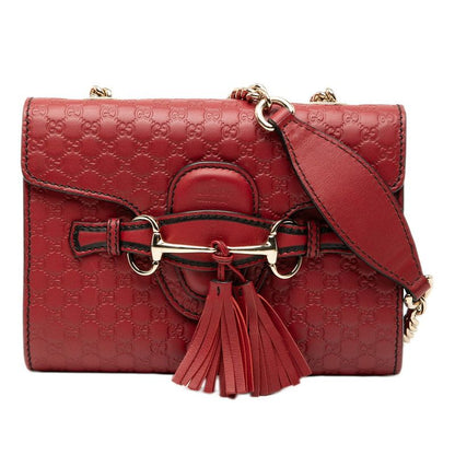 Gucci Micro Gucci Guccissima Emily Horsebit Chain Shoulder Bag 449636 Red Gold