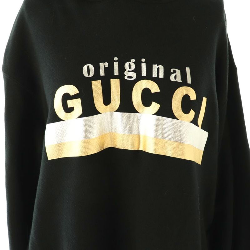 Gucci Sweat One Piece Pullover Logo Hood XS Black Cx • Gy20