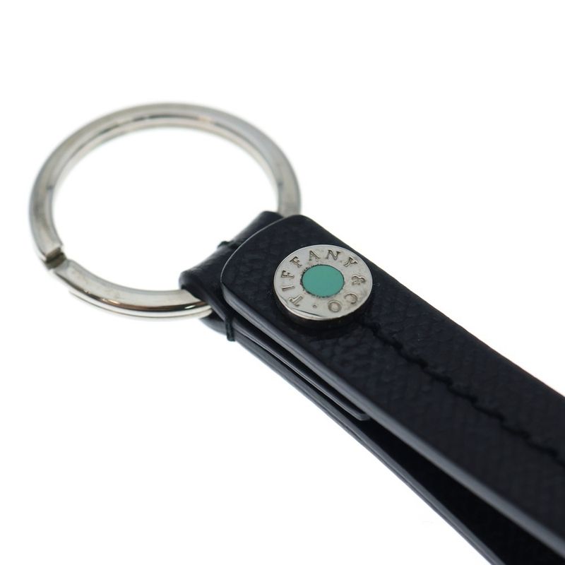 Tiffany & Co Bag Charm Key Ring Key Holder Leather Black X Silver