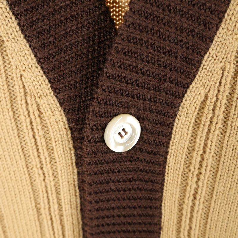 Gucci Wool Blend Ribbed Knit Cardigan with Patch Brown 646809 Xkbqt