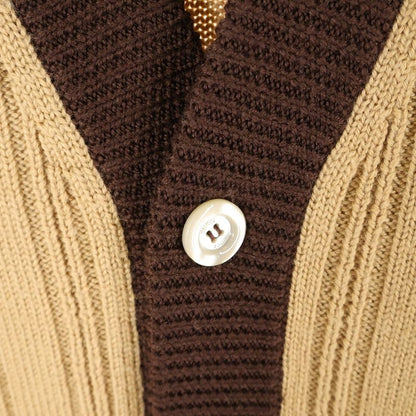 Gucci Wool Blend Ribbed Knit Cardigan with Patch Brown 646809 Xkbqt