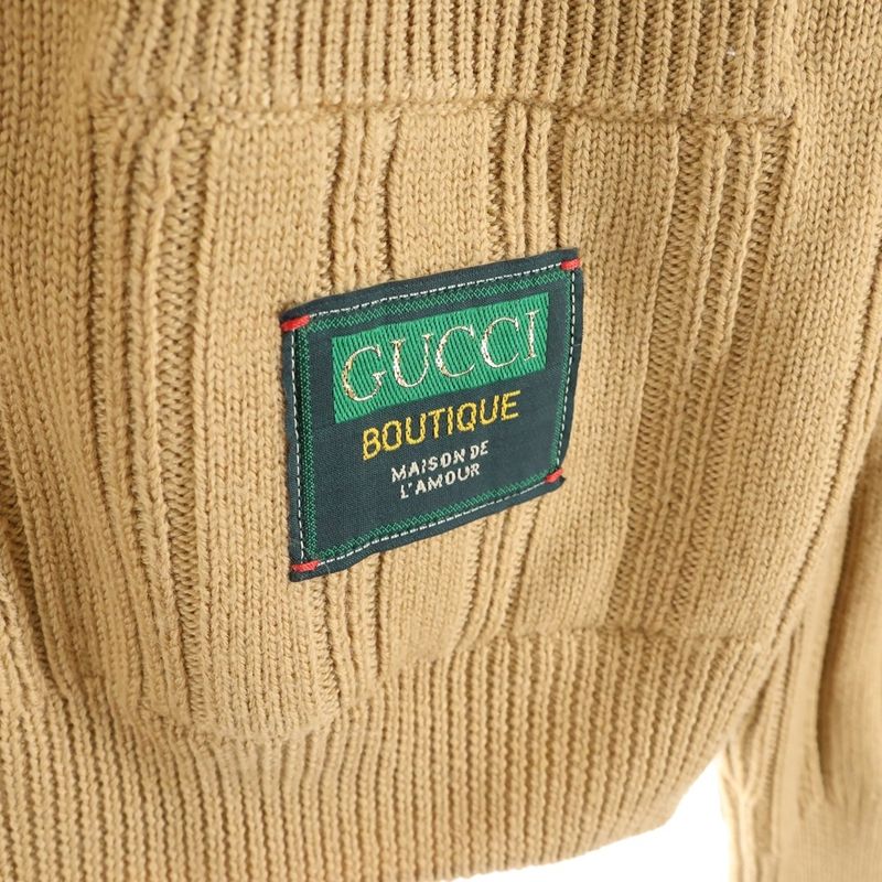 Gucci Wool Blend Ribbed Knit Cardigan with Patch Brown 646809 Xkbqt