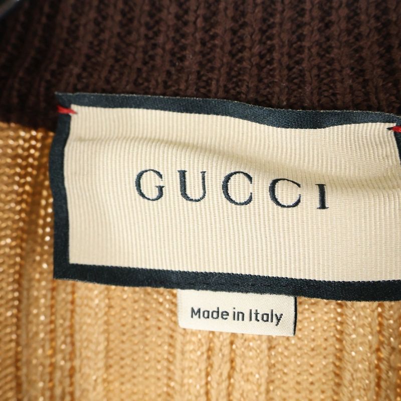 Gucci Wool Blend Ribbed Knit Cardigan with Patch Brown 646809 Xkbqt
