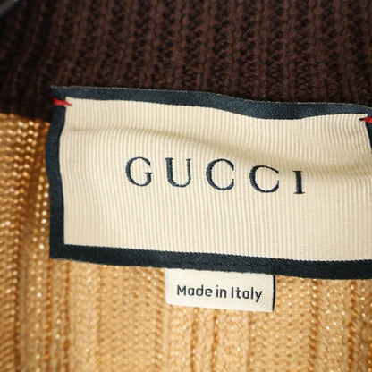 Gucci Wool Blend Ribbed Knit Cardigan with Patch Brown 646809 Xkbqt