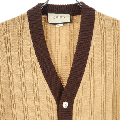 Gucci Wool Blend Ribbed Knit Cardigan with Patch Brown 646809 Xkbqt