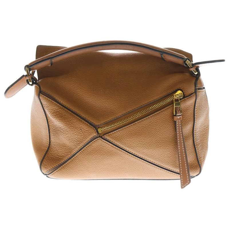 Loewe Puzzle Bag Small 2way Bag Shoulder Bag Handbag Brown Leather Gold Hardware