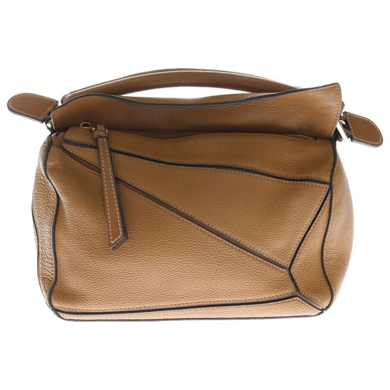 Loewe Puzzle Bag Small 2way Bag Shoulder Bag Handbag Brown Leather Gold Hardware