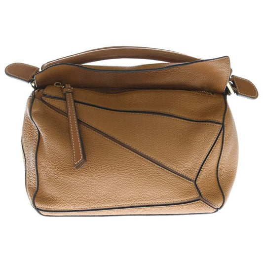 Loewe Puzzle Bag Small 2way Bag Shoulder Bag Handbag Brown Leather Gold Hardware